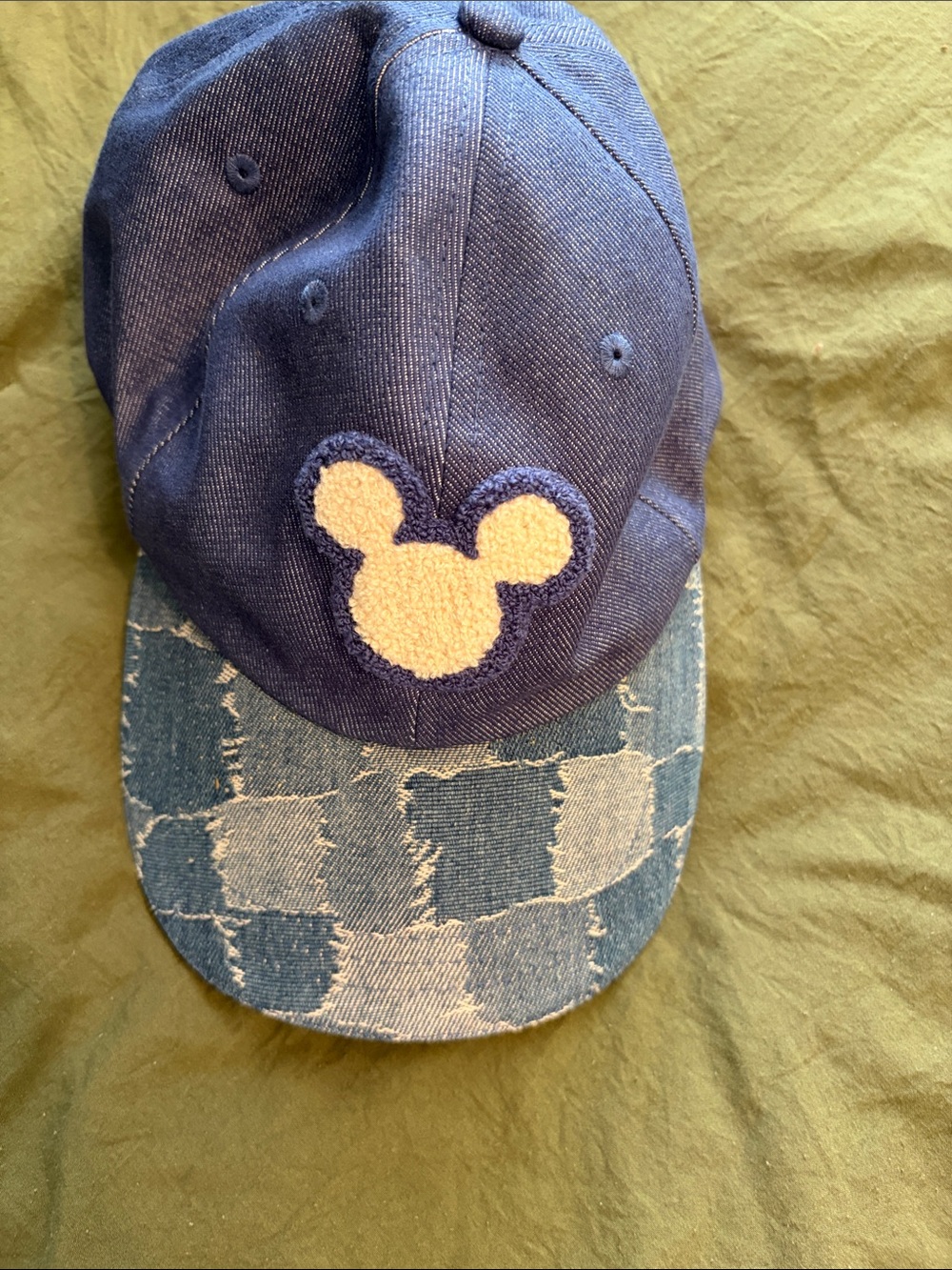 Disney Navy Blue Patchwork Denim Baseball Cap with Cream Mickey Patch